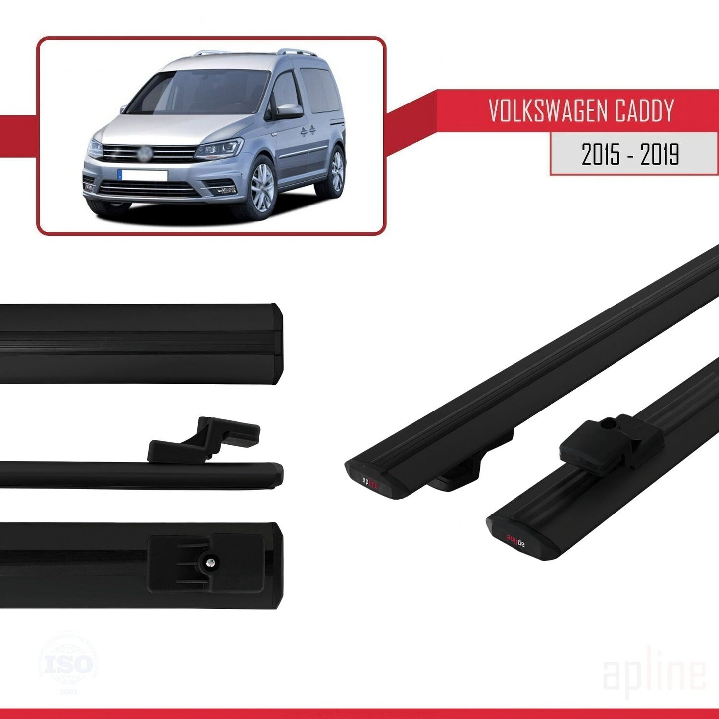 Compatible avec Volkswagen Caddy 3 (SA) 2015-2019 BASIC Model Barres de Toit Railing Porte-Bagages de Voiture Noir Aluminium 2 Barres
