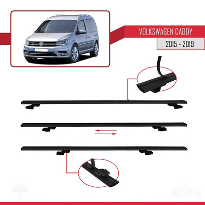 Compatible avec Volkswagen Caddy 3 (SA) 2015-2019 BASIC Model Barres de Toit Railing Porte-Bagages de Voiture Noir Aluminium 2 Barres
