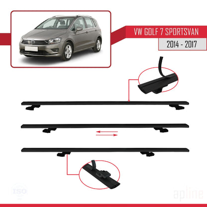 Compatible avec Volkswagen Golf Sportvan 2014-2017 BASIC Model Barres de Toit Railing Porte-Bagages de Voiture Noir Aluminium 2 Barres