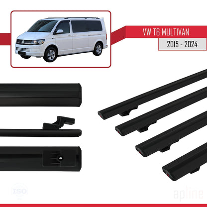 Compatible avec Volkswagen T6 Multivan 2015-2024 BASIC Model Barres de Toit Railing Porte-Bagages de Voiture Noir Aluminium 4 Barres