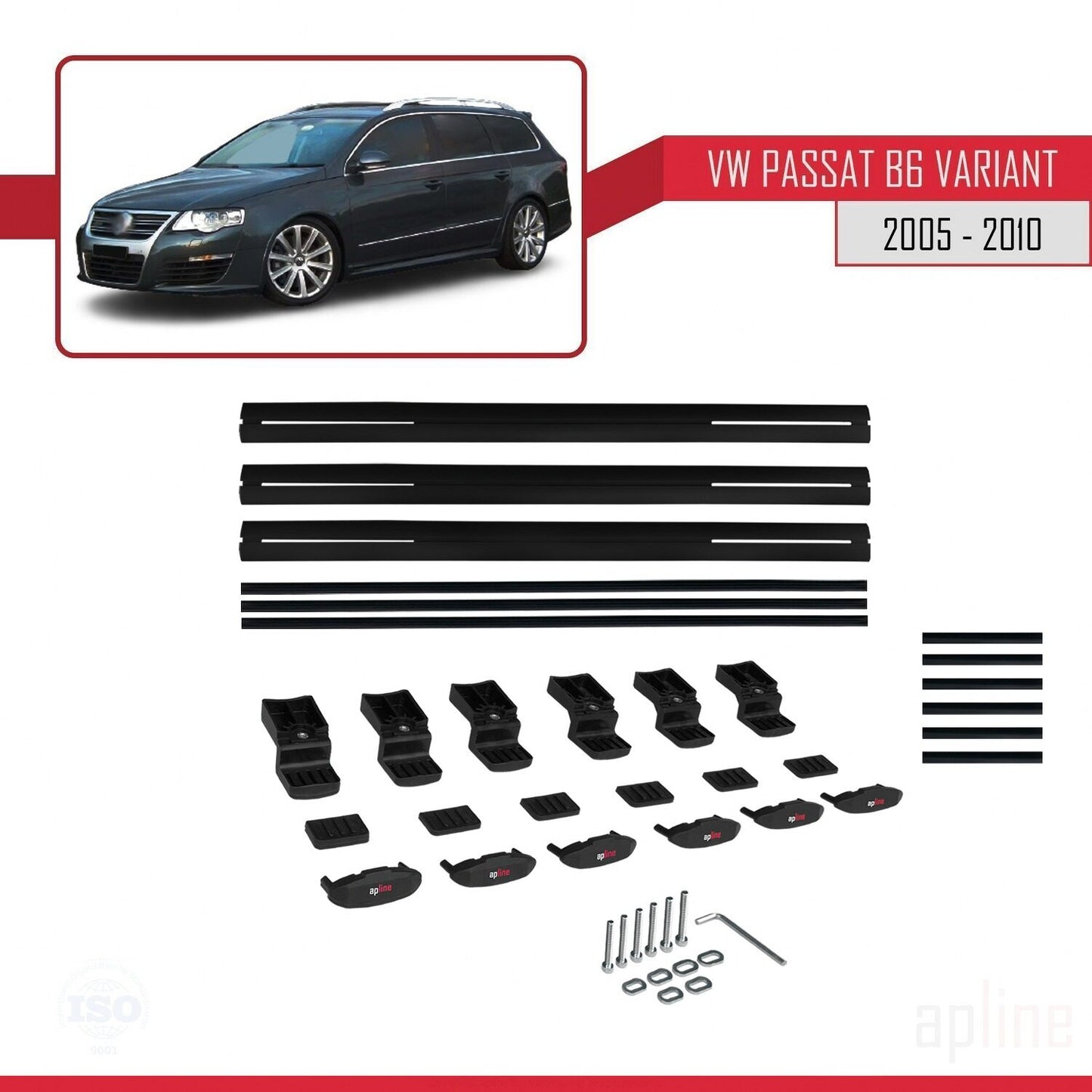 Compatible avec Volkswagen Passat B6 (3C) Variant 2005-2010 BASIC Model Barres de Toit Railing Porte-Bagages de Voiture Noir Aluminium 3 Barres