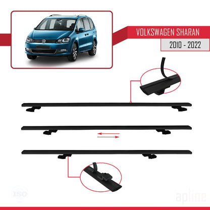 Compatible avec Volkswagen Sharan 2 (7N) 2010-2022 BASIC Model Barres de Toit Railing Porte-Bagages de Voiture Noir Aluminium 2 Barres