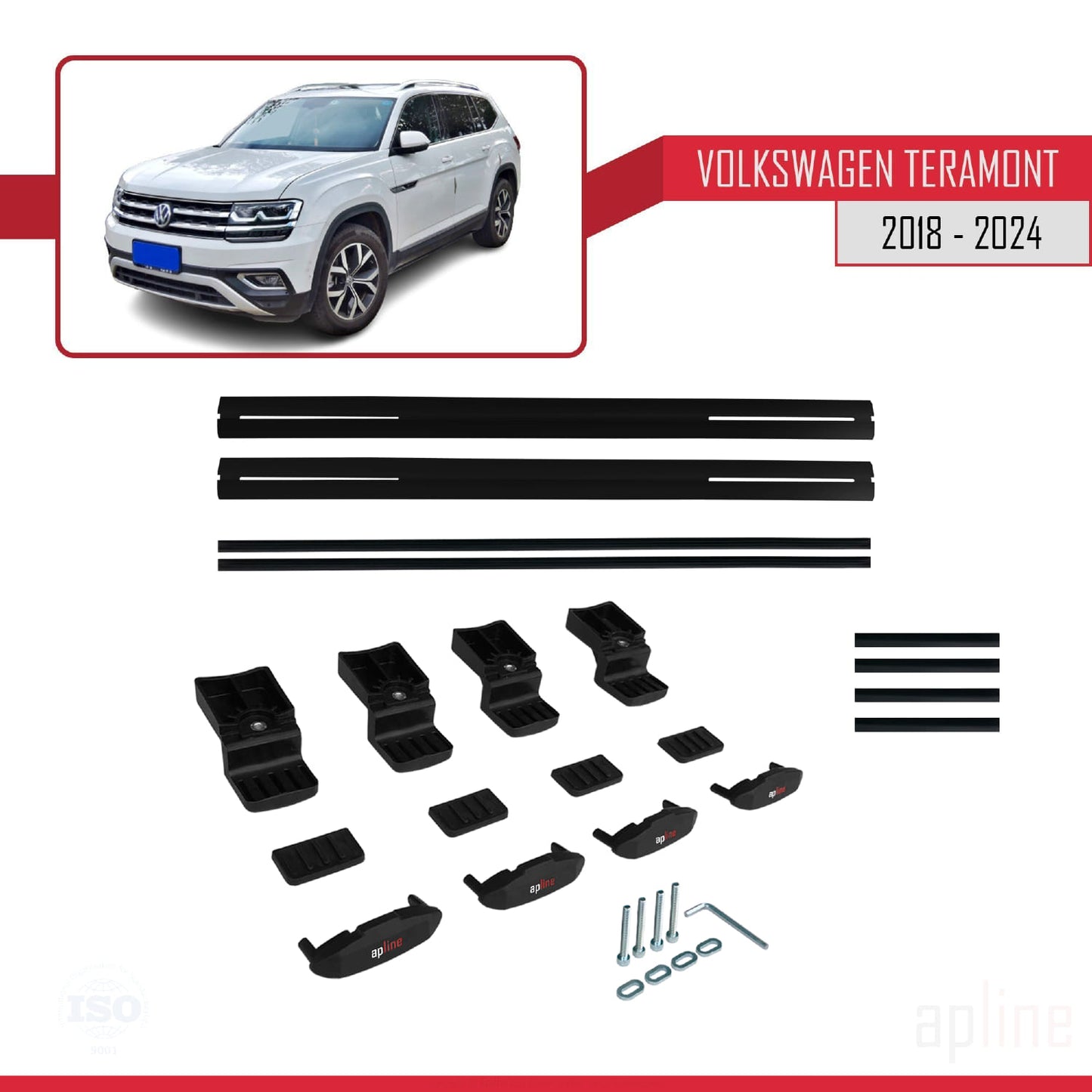 Compatible avec Volkswagen Teramont (CA1) 2018-2024 BASIC Model Barres de Toit Railing Porte-Bagages de Voiture Noir Aluminium 2 Barres