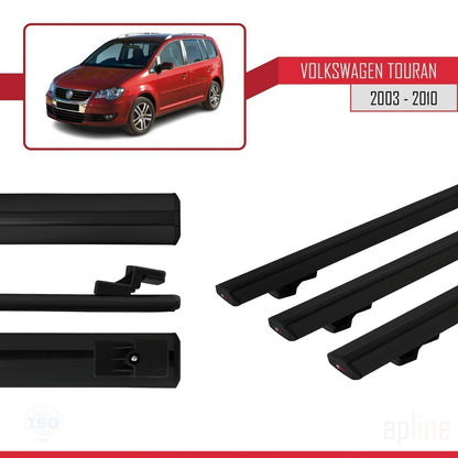 Compatible avec Volkswagen Touran (1T) Pre-Facelift 2003-2010 BASIC Model Barres de Toit Railing Porte-Bagages de Voiture Noir Aluminium 3 Barres