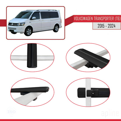 Compatible avec Volkswagen T6 Transporter 2015-2024 BASIC Model Barres de Toit Railing Porte-Bagages de Voiture Noir Aluminium 3 Barres