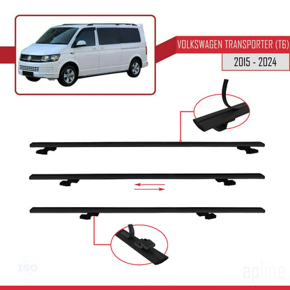Compatible avec Volkswagen T6 Transporter 2015-2024 BASIC Model Barres de Toit Railing Porte-Bagages de Voiture Noir Aluminium 3 Barres