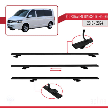 Compatible avec Volkswagen T6 Transporter 2015-2024 BASIC Model Barres de Toit Railing Porte-Bagages de Voiture Noir Aluminium 4 Barres
