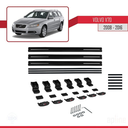 Compatible with Volvo V70 III 2008-2016 BASIC Model Car Roof Rack Cross Bar Black Aluminium 3 Bars