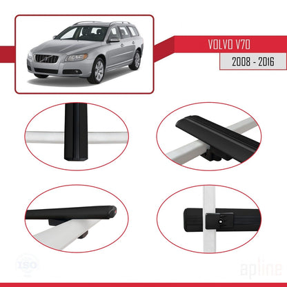 Compatible with Volvo V70 III 2008-2016 BASIC Model Car Roof Rack Cross Bar Black Aluminium 3 Bars
