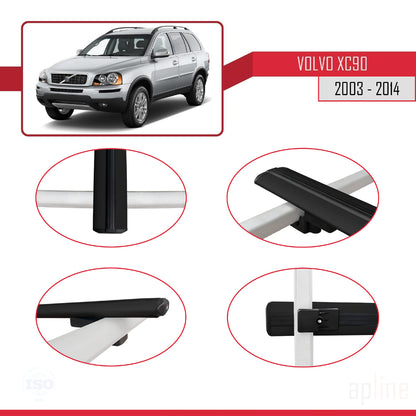 Compatible avec Volvo XC90 2003-2014 BASIC Model Barres de Toit Railing Porte-Bagages de Voiture Noir Aluminium 2 Barres