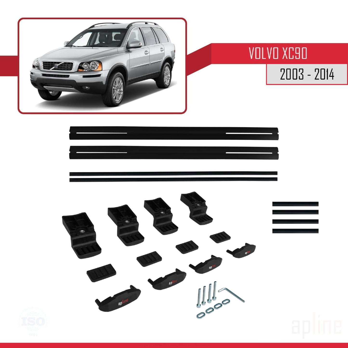 Compatible avec Volvo XC90 2003-2014 BASIC Model Barres de Toit Railing Porte-Bagages de Voiture Noir Aluminium 2 Barres