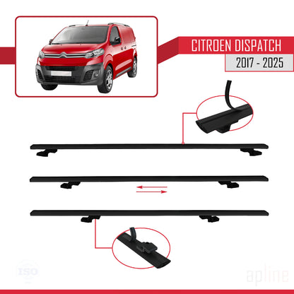 Compatible avec Citroen Dispatch (K0) 2017-2025 BASIC Model Barres de Toit Railing Porte-Bagages de Voiture Noir Aluminium 2 Barres