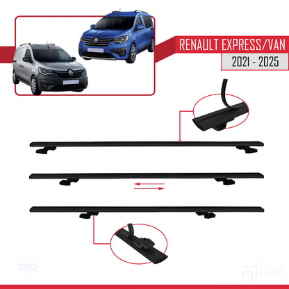 Compatible avec Renault Express 2021-2025 BASIC Model Barres de Toit Railing Porte-Bagages de Voiture Noir Aluminium 2 Barres