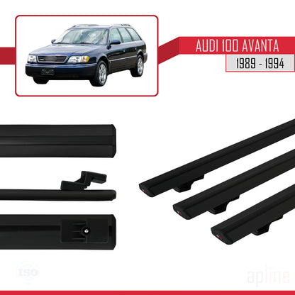 Compatible avec Audi 100 Avanta 1989-1994 BASIC Model Barres de Toit Railing Porte-Bagages de Voiture Noir Aluminium 3 Barres