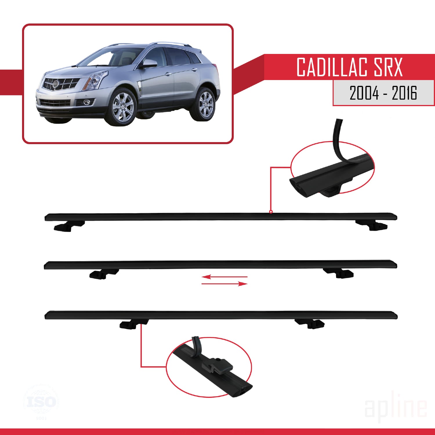 Compatible avec Cadillac SRX 2004-2016 BASIC Model Barres de Toit Railing Porte-Bagages de Voiture Noir Aluminium 3 Barres