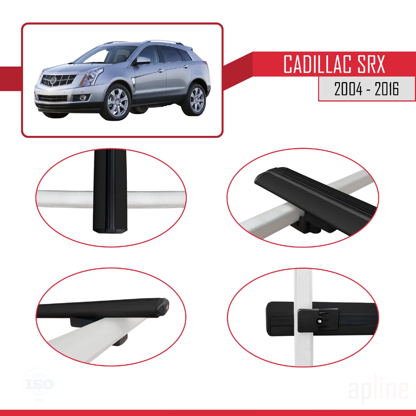 Compatible avec Cadillac SRX 2004-2016 BASIC Model Barres de Toit Railing Porte-Bagages de Voiture Noir Aluminium 2 Barres