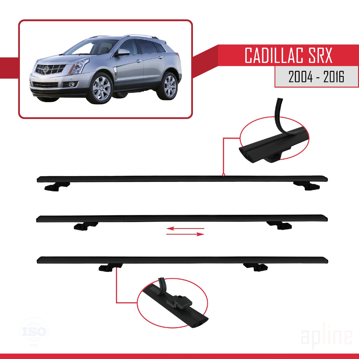 Compatible avec Cadillac SRX 2004-2016 BASIC Model Barres de Toit Railing Porte-Bagages de Voiture Noir Aluminium 2 Barres