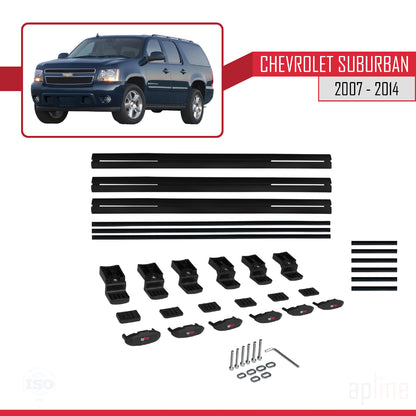 Compatible avec Chevrolet Suburban 2007-2014 BASIC Model Barres de Toit Railing Porte-Bagages de Voiture Noir Aluminium 3 Barres