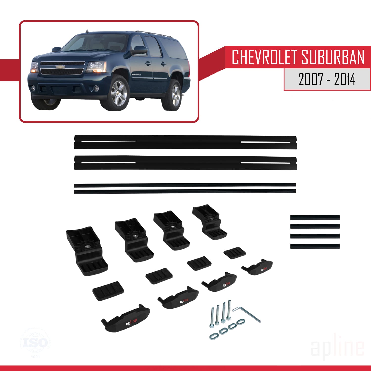 Compatible avec Chevrolet Suburban 2007-2014 BASIC Model Barres de Toit Railing Porte-Bagages de Voiture Noir Aluminium 2 Barres