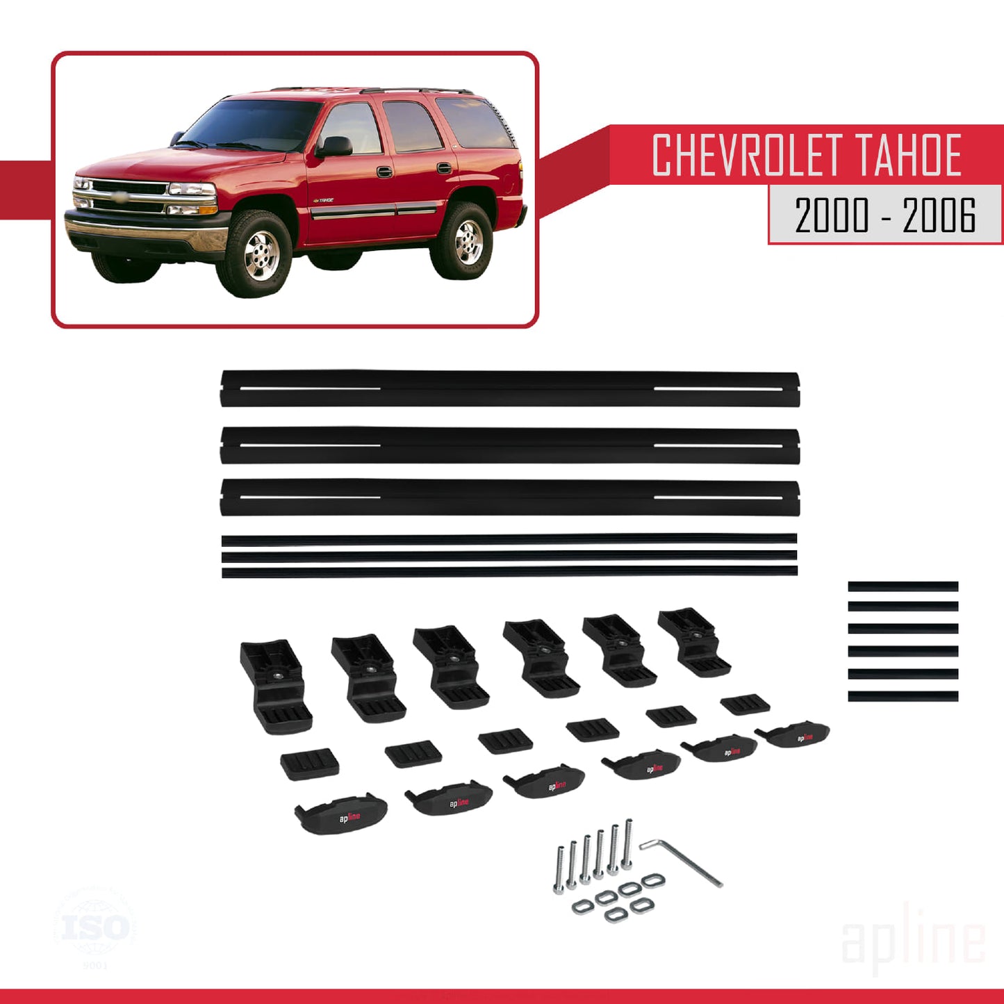 Compatible avec Chevrolet Tahoe 2000-2006 BASIC Model Barres de Toit Railing Porte-Bagages de Voiture Noir Aluminium 3 Barres