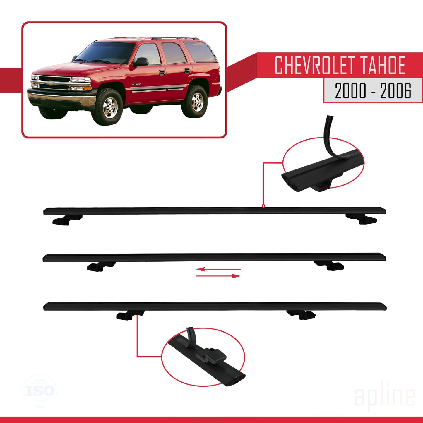 Compatible avec Chevrolet Tahoe 2000-2006 BASIC Model Barres de Toit Railing Porte-Bagages de Voiture Noir Aluminium 2 Barres