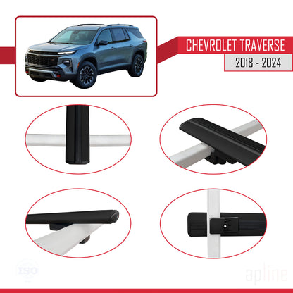 Compatible avec Chevrolet Traverse 2018-2024 BASIC Model Barres de Toit Railing Porte-Bagages de Voiture Noir Aluminium 2 Barres