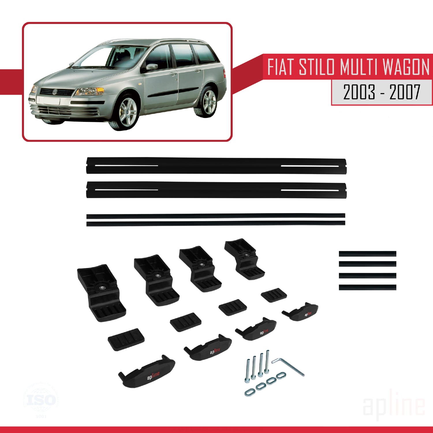 Compatible avec Fiat Stilo Multi Wagon 2003-2007 BASIC Model Barres de Toit Railing Porte-Bagages de Voiture Noir Aluminium 2 Barres