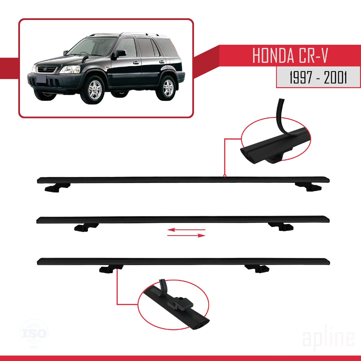 Compatible avec Honda CR-V 1997-2001 BASIC Model Barres de Toit Railing Porte-Bagages de Voiture Noir Aluminium 2 Barres