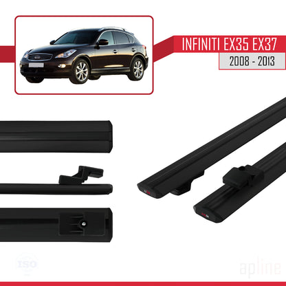 Compatible avec Infiniti EX35 EX37 2008-2013 BASIC Model Barres de Toit Railing Porte-Bagages de Voiture Noir Aluminium 2 Barres