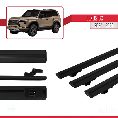 Compatible avec Lexus GX 2024-2025 BASIC Model Barres de Toit Railing Porte-Bagages de Voiture Noir Aluminium 3 Barres