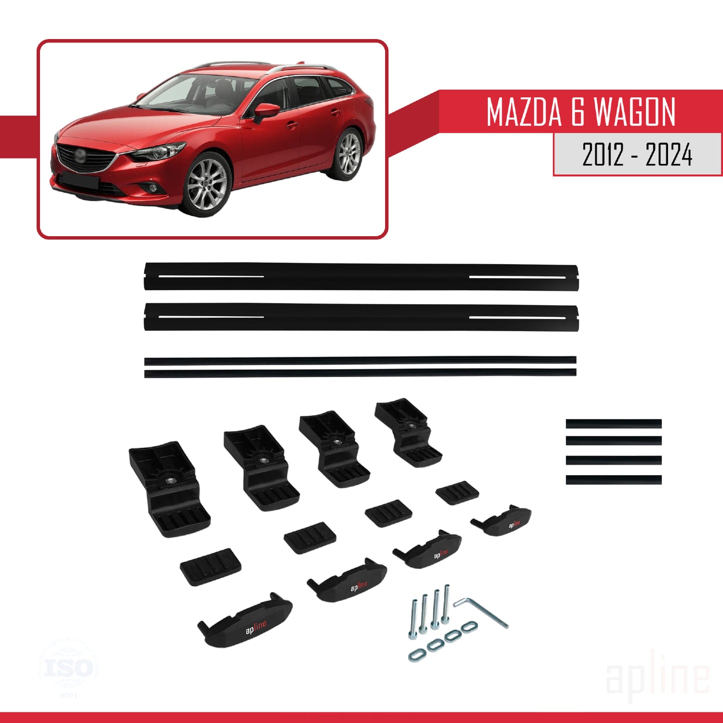 Compatible avec Mazda 6 Wagon 2012-2024 BASIC Model Barres de Toit Railing Porte-Bagages de Voiture Noir Aluminium 2 Barres