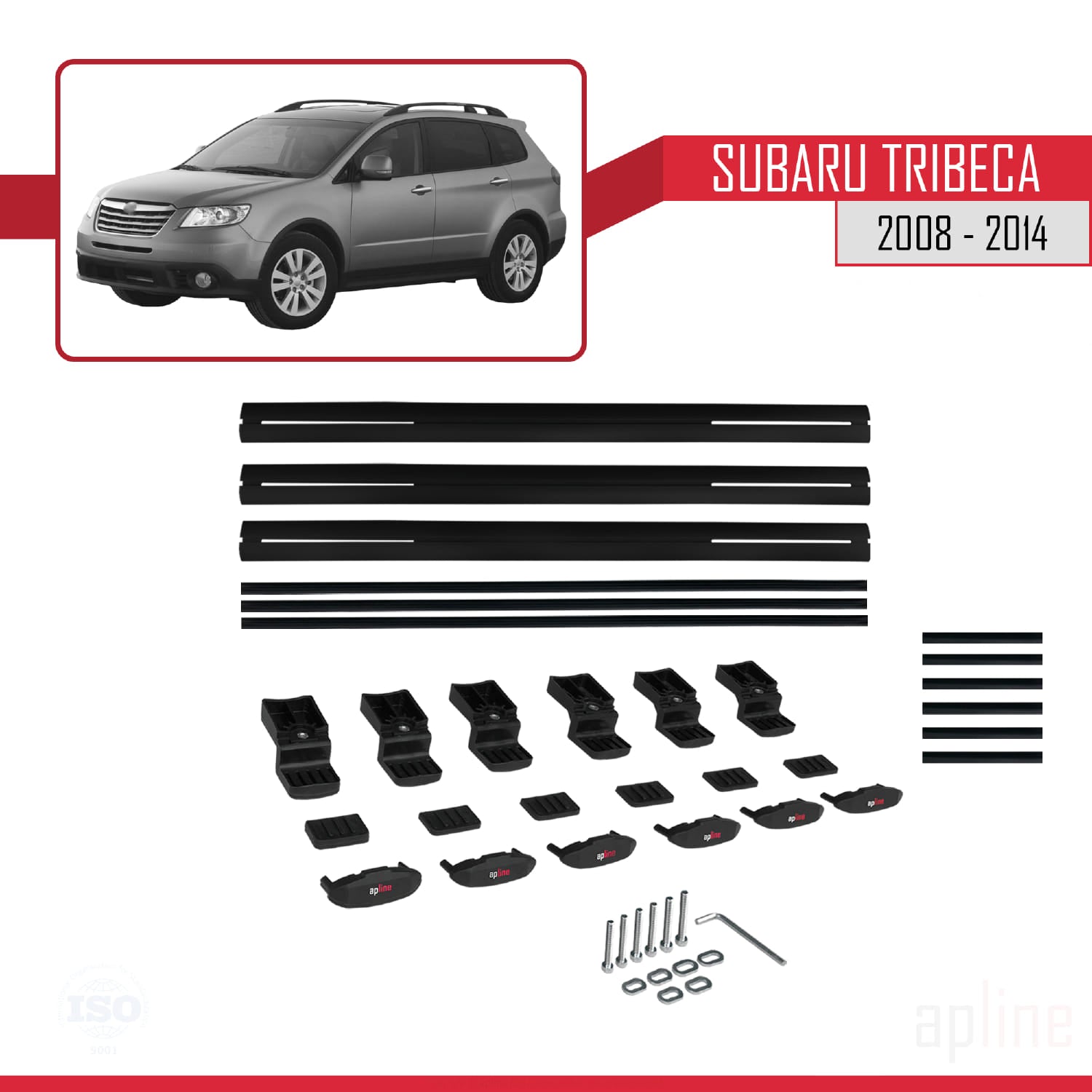 Compatible avec Subaru Tribeca 2008-2014 BASIC Model Barres de Toit Railing Porte-Bagages de Voiture Noir Aluminium 3 Barres