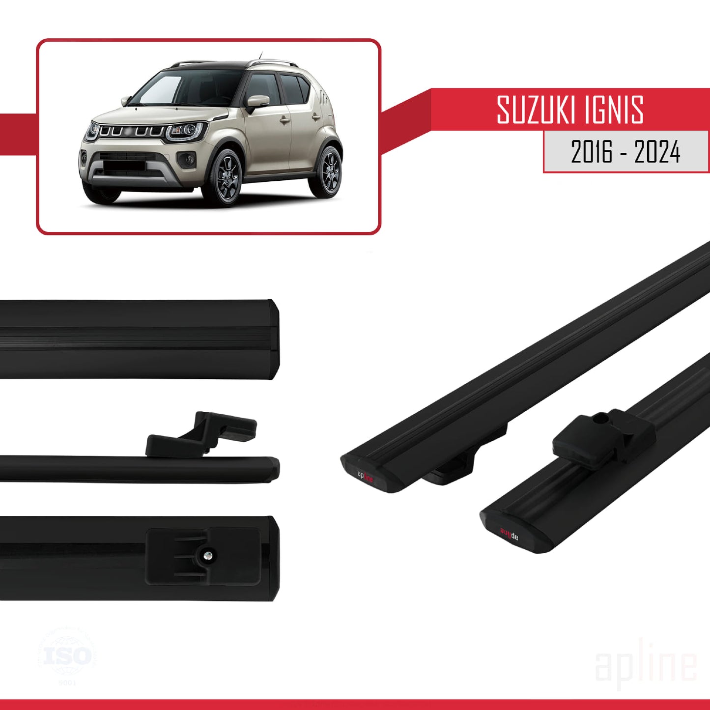 Compatible avec Suzuki Ignis 2016-2024 BASIC Model Barres de Toit Railing Porte-Bagages de Voiture Noir Aluminium 2 Barres
