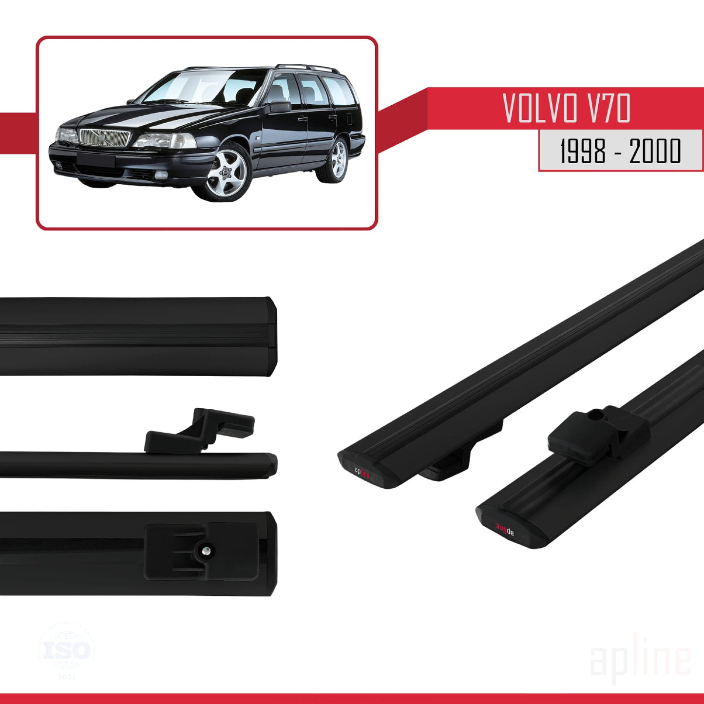 Compatible avec Volvo V70 1998-2000 BASIC Model Barres de Toit Railing Porte-Bagages de Voiture Noir Aluminium 2 Barres