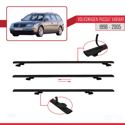 Compatible avec VW Passat B5 Variant 1996-2005 BASIC Model Barres de Toit Railing Porte-Bagages de Voiture Noir Aluminium 2 Barres
