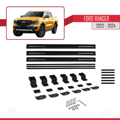 Compatible avec Ford Ranger (P703) 2022-2024 BASIC Model Barres de Toit Railing Porte-Bagages de Voiture Noir Aluminium 3 Barres