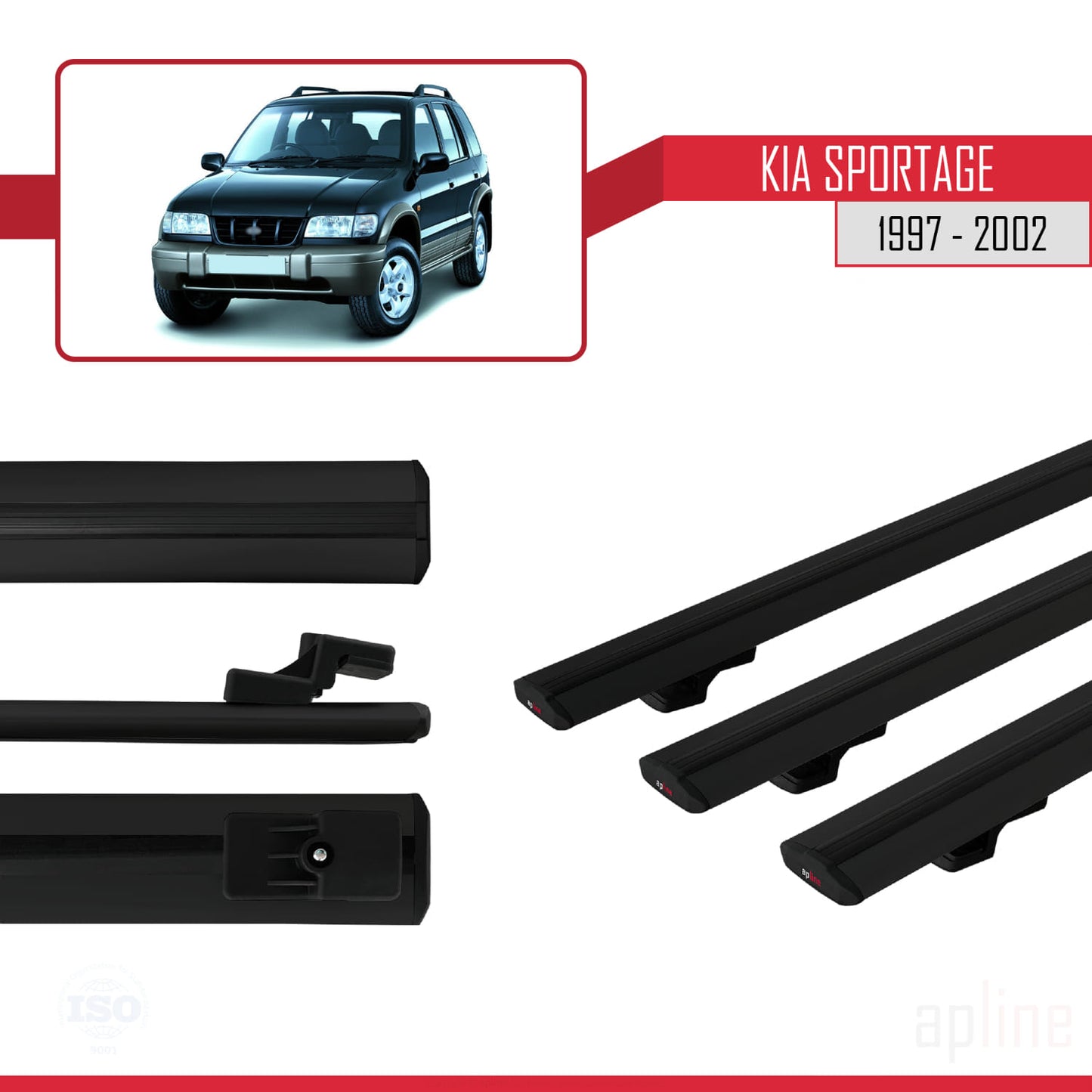 Compatible avec Kia Sportage 1997-2002 BASIC Model Barres de Toit Railing Porte-Bagages de Voiture Noir Aluminium 3 Barres