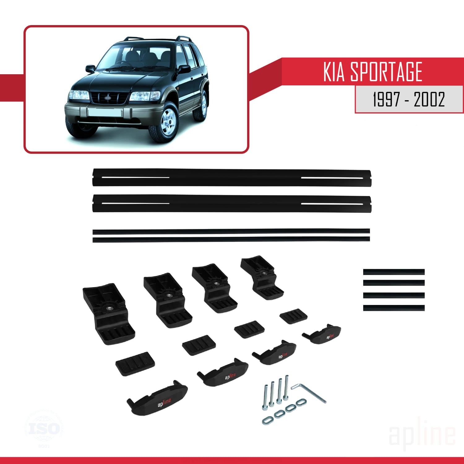 Compatible avec Kia Sportage 1997-2002 BASIC Model Barres de Toit Railing Porte-Bagages de Voiture Noir Aluminium 2 Barres