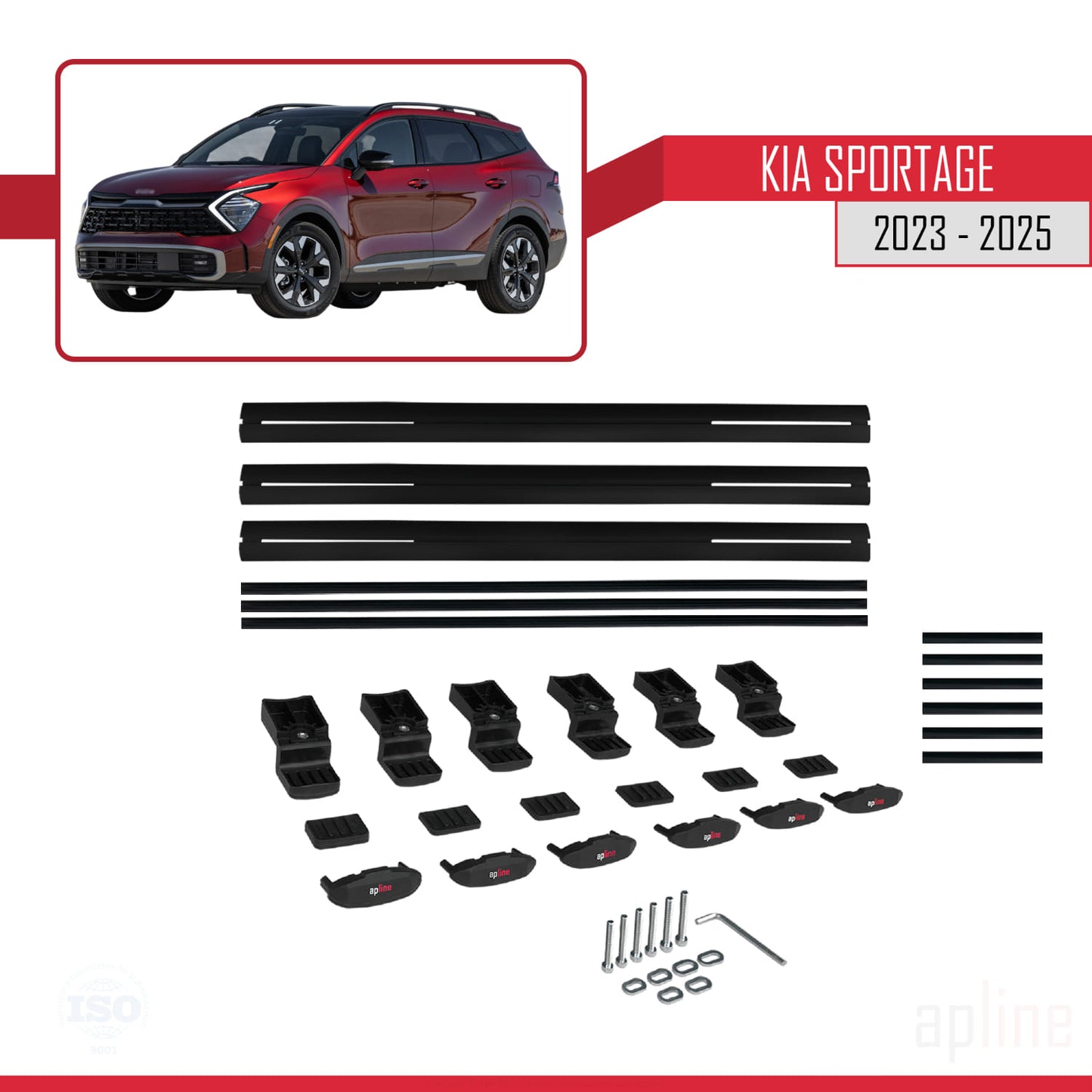 Compatible avec Kia Sportage 2023-2025 BASIC Model Barres de Toit Railing Porte-Bagages de Voiture Noir Aluminium 3 Barres
