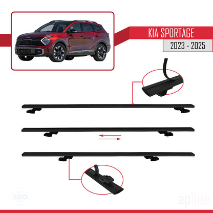 Compatible avec Kia Sportage 2023-2025 BASIC Model Barres de Toit Railing Porte-Bagages de Voiture Noir Aluminium 3 Barres