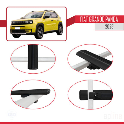 Compatible avec Fiat Grande Panda 2025-2025 BASIC Model Barres de Toit Railing Porte-Bagages de Voiture Noir Aluminium 2 Barres