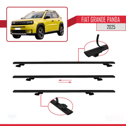 Compatible avec Fiat Grande Panda 2025-2025 BASIC Model Barres de Toit Railing Porte-Bagages de Voiture Noir Aluminium 2 Barres