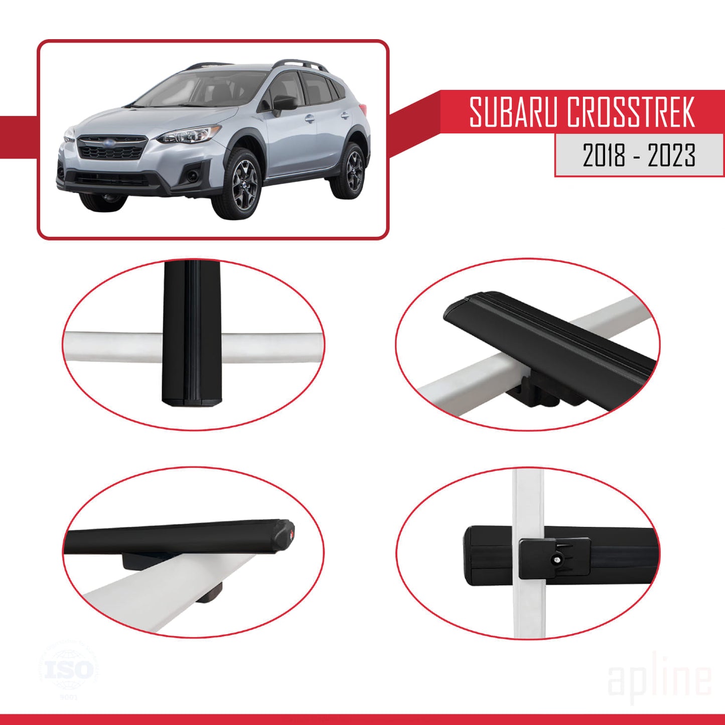 Compatible avec Subaru Crosstrek 2018-2023 BASIC Model Barres de Toit Railing Porte-Bagages de Voiture Noir Aluminium 3 Barres