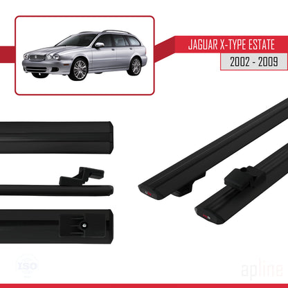 Compatible avec Jaguar X-Type Estate 2002-2009 BASIC Model Barres de Toit Railing Porte-Bagages de Voiture Noir Aluminium 2 Barres