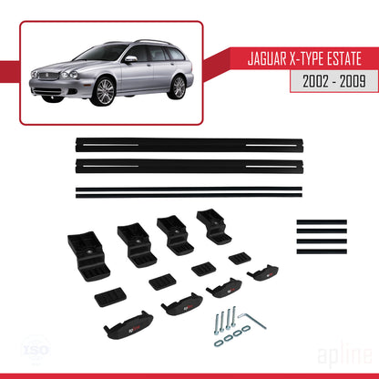 Compatible avec Jaguar X-Type Estate 2002-2009 BASIC Model Barres de Toit Railing Porte-Bagages de Voiture Noir Aluminium 2 Barres