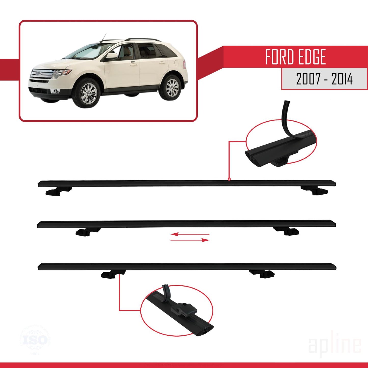 Compatible avec Ford Edge 2007-2014 BASIC Model Barres de Toit Railing Porte-Bagages de Voiture Noir Aluminium 2 Barres