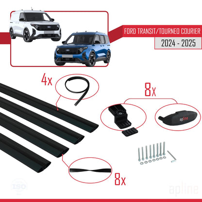 Compatible with Ford Transit/Tourneo Courier 2024-2025 BASIC Model Car Roof Rack Cross Bar Black Aluminium 4 Bars