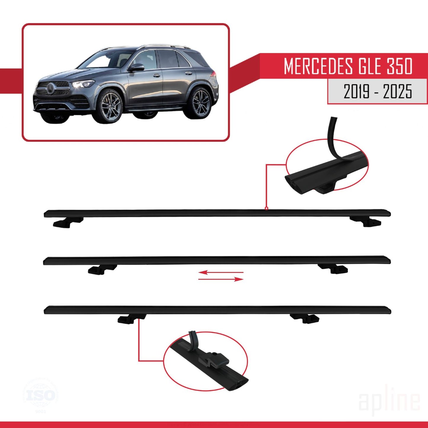 Compatible with Mercedes GLE Class 4 (W167) 2019-2025 BASIC Model Car Roof Rack Cross Bar Black Aluminium 2 Bars