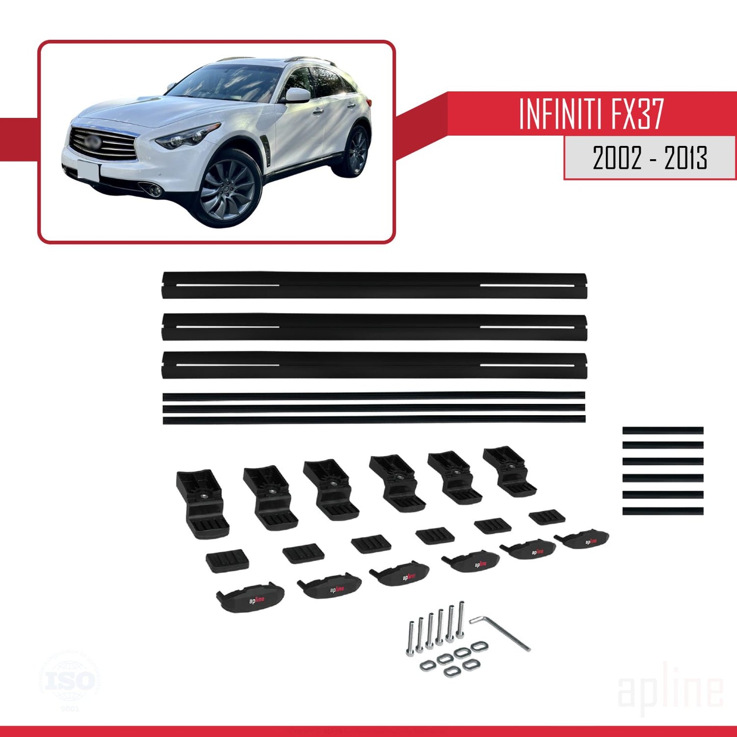 Compatible avec Infiniti FX37 2002-2013 BASIC Model Barres de Toit Railing Porte-Bagages de Voiture Noir Aluminium 3 Barres