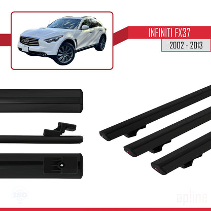 Compatible avec Infiniti FX37 2002-2013 BASIC Model Barres de Toit Railing Porte-Bagages de Voiture Noir Aluminium 3 Barres